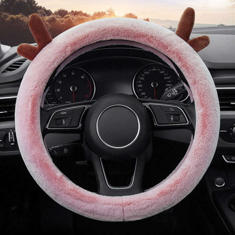 Antler Thick Plush Steering Wheel Cover, Style: O Type (Pink)