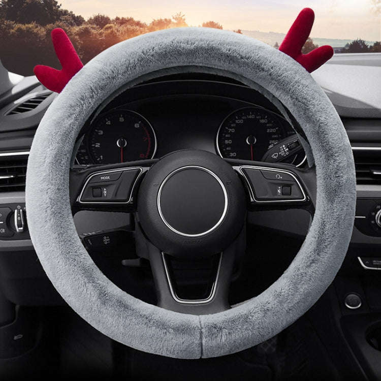 Antler Thick Plush Steering Wheel Cover, Style: O Type (Gray)