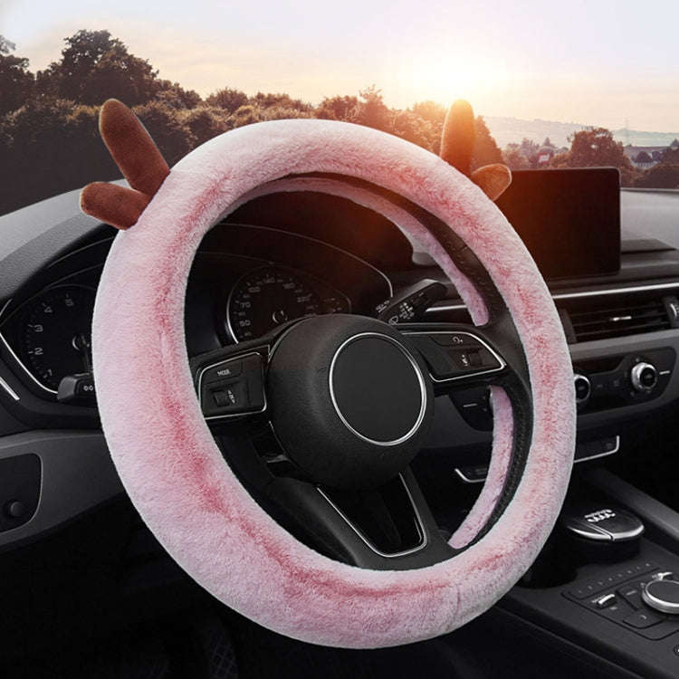 Antler Thick Plush Steering Wheel Cover, Style: O Type (Camel)