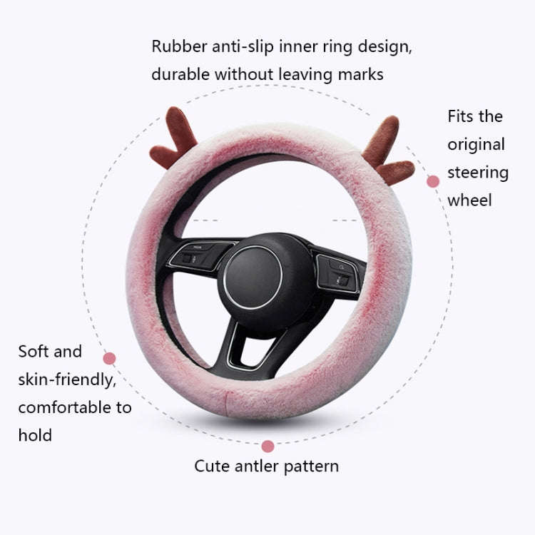 Antler Thick Plush Steering Wheel Cover, Style: D Type (Camel)