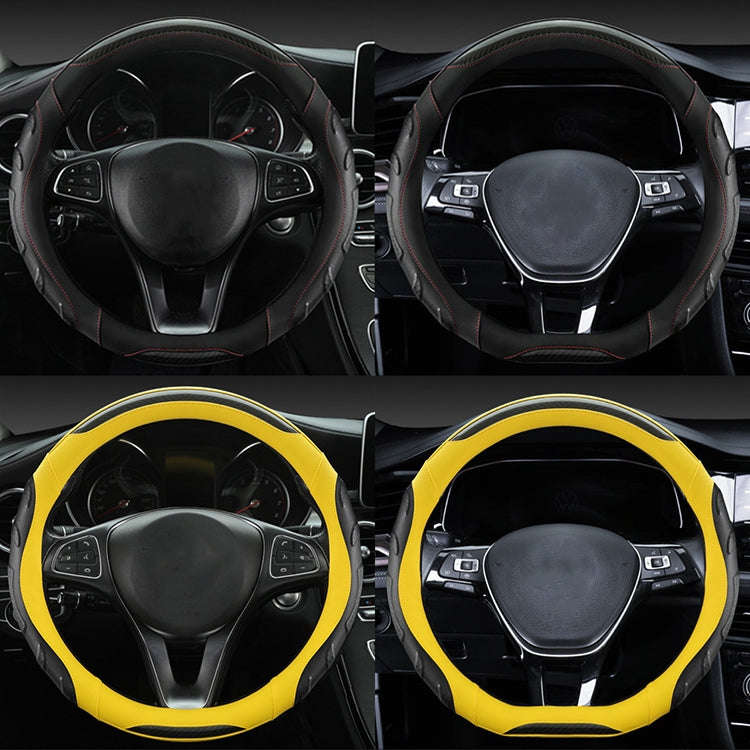Leather Carbon Fiber Stitching Car Steering Wheel Set, Diameter: 38cm(Black Yellow Round)