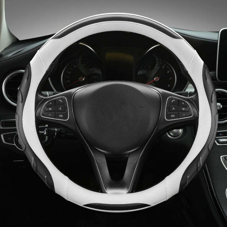 Leather Carbon Fiber Stitching Car Steering Wheel Set, Diameter: 38cm(Black White Round)