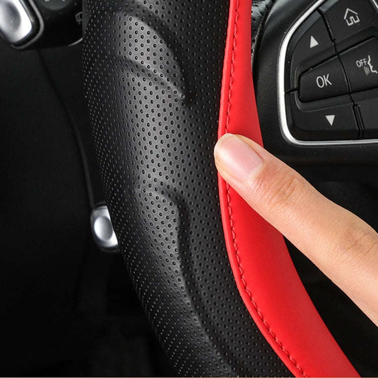 Leather Carbon Fiber Stitching Car Steering Wheel Set, Diameter: 38cm(Black White D Shape)