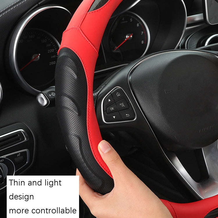 Leather Carbon Fiber Stitching Car Steering Wheel Set, Diameter: 38cm(Black White D Shape)