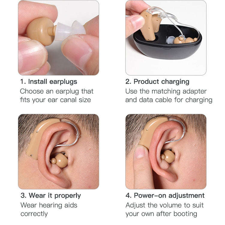 Elderly Use Can Charge Sound Amplifier Hearing Aid, Specification: US Plug(Blue Double Machine+Wh...
