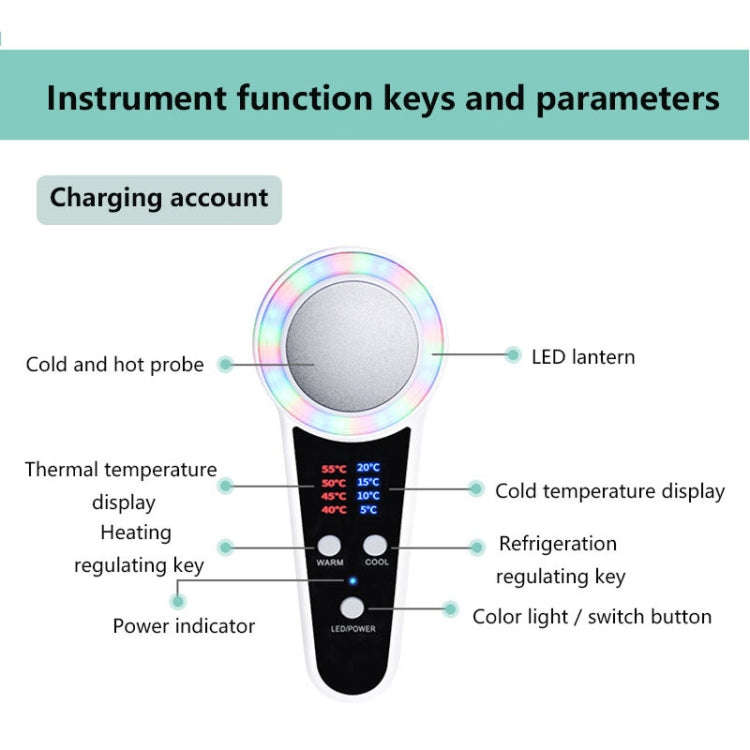 USB Charging Red and Blue Light Hot and Cold Hammer Beauty Instrument(Black)