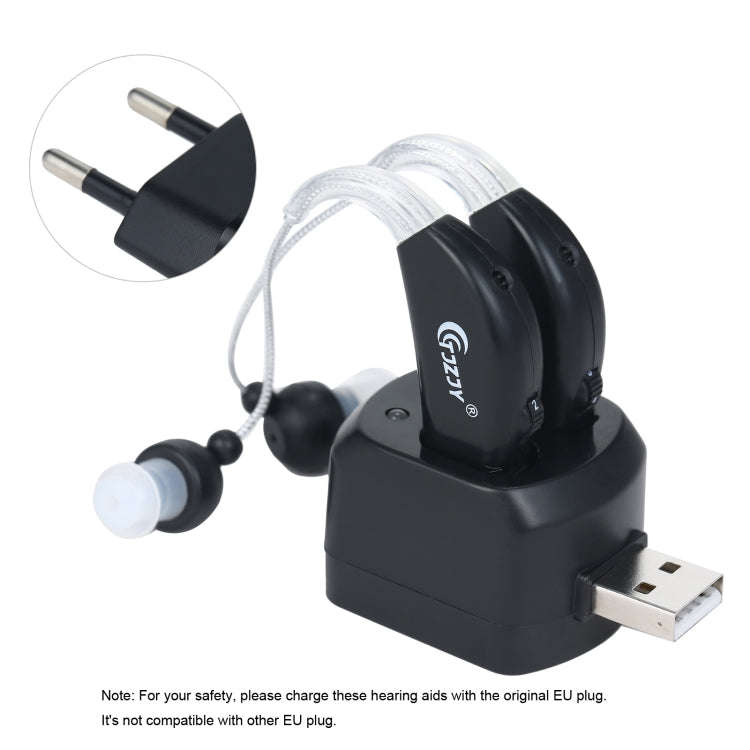 Rechargeable Hearing Aids for Seniors Personal Sound Amplifier with Charging Base,EU Plug(Black)
