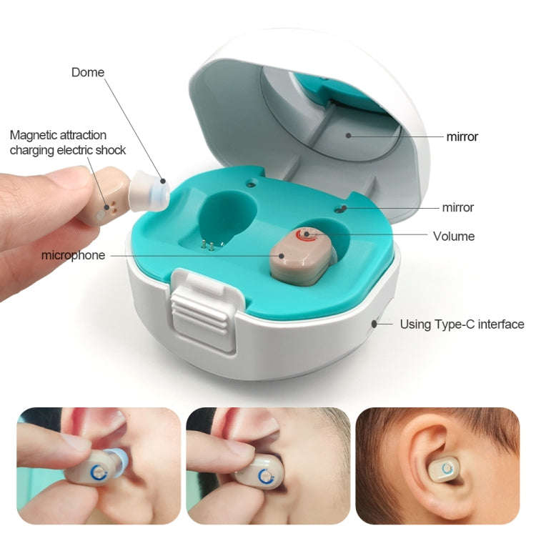 TWS On-Ear Sound Amplifier Hearing Aid with Charging Compartment(Black)