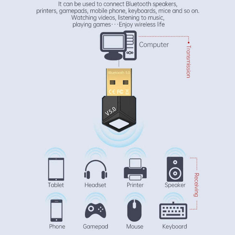 USB Bluetooth Adapter 5.0PC Computer Wireless Audio Receive Transmitter, Color: Black