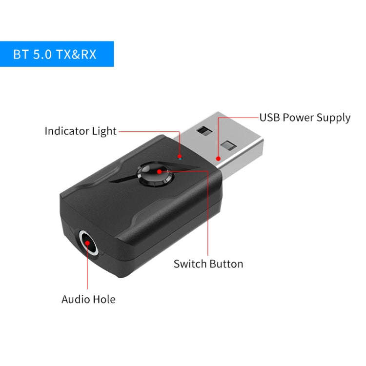 5.0 Bluetooth Transmitter AUX Receiver USB Dual Output Computer Audio Adapter