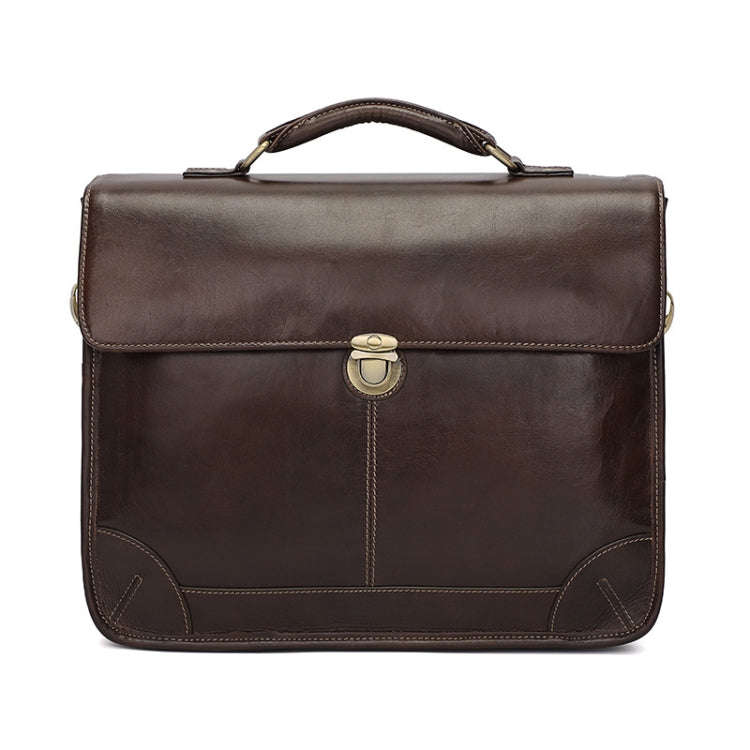 Men Retro Cowhide Leather Briefcase Multifunctional Laptop Bag for 15.6 Inch Computer(Coffee)