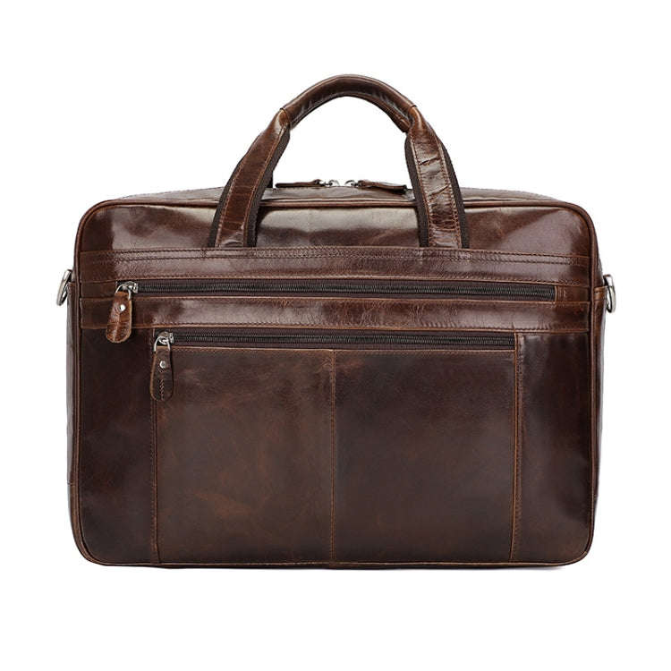 Men Retro Oil Wax Leather Handbag 17 Inch Computer Bag Shoulder Diagonal Briefcase(Brown)