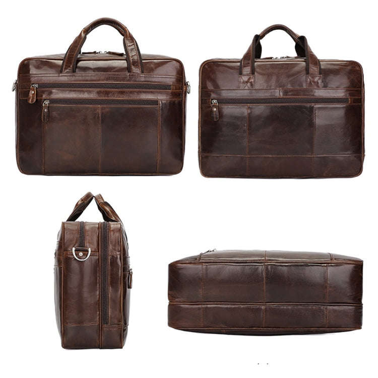 Men Retro Oil Wax Leather Handbag 17 Inch Computer Bag Shoulder Diagonal Briefcase(Brown)