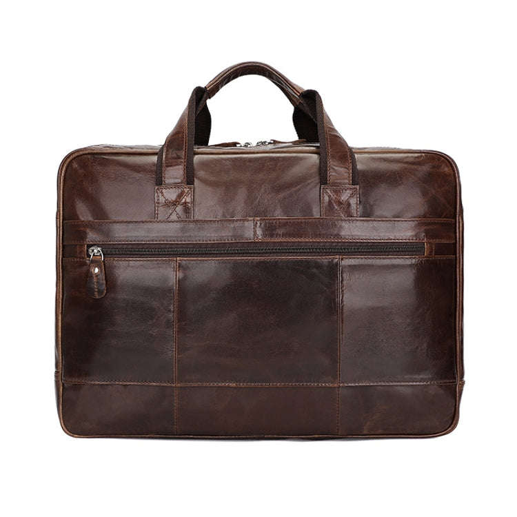 Men Retro Oil Wax Leather Handbag 17 Inch Computer Bag Shoulder Diagonal Briefcase(Brown)