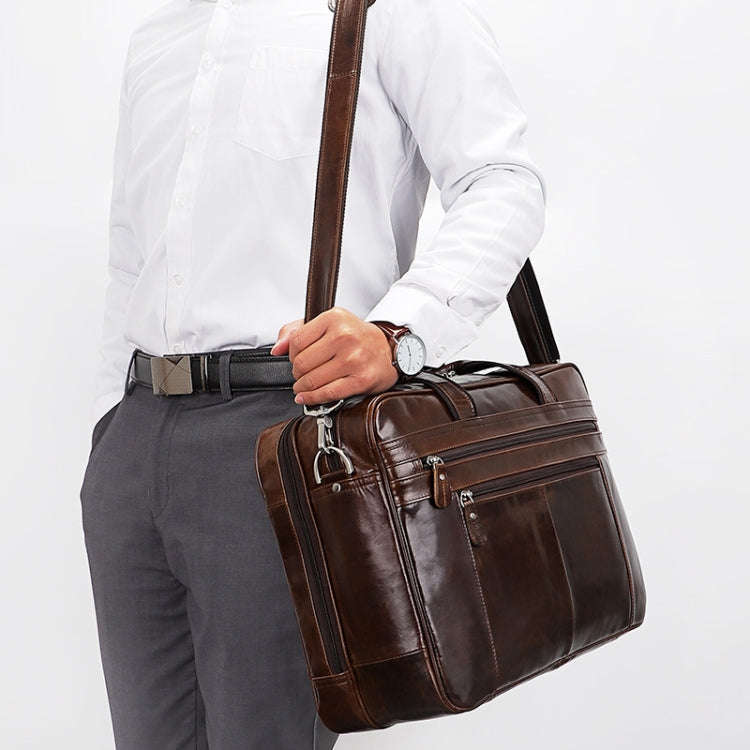 Men Retro Oil Wax Leather Handbag 17 Inch Computer Bag Shoulder Diagonal Briefcase(Brown)