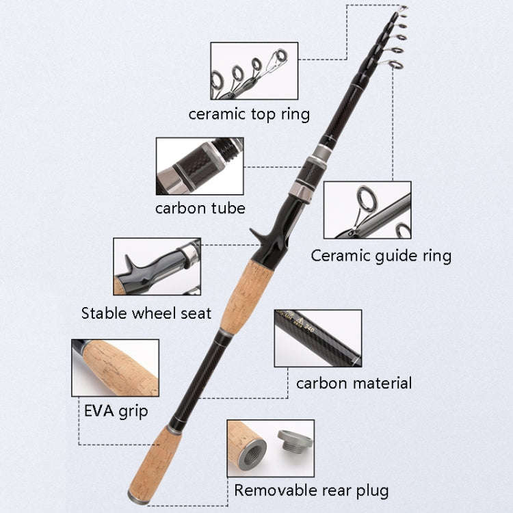 Telescopic Carbon Lure Rod Short Section Fishing Casting Rod, Length: 2.4m(Curved Handle)
