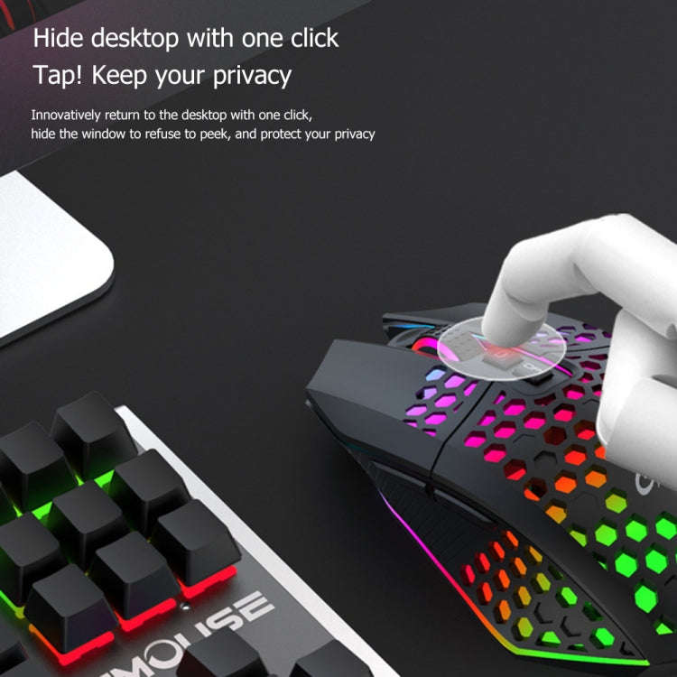 FMOUSE  X801 8 Keys 1600DPI Hollow Luminous Gaming  Office Mouse,Style: Black Wireless Rechargeable