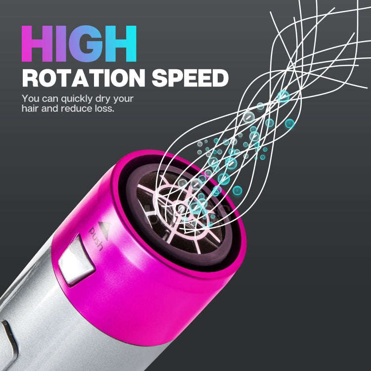 5-in-1 Hot-air Comb Automatic Straightening Dual-purpose Hair Dryer Silver+Rose Red(EU Plug)