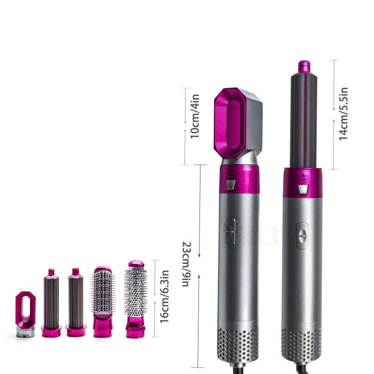 5-in-1 Hot-air Comb Automatic Straightening Dual-purpose Hair Dryer Silver+Rose Red(US Plug)