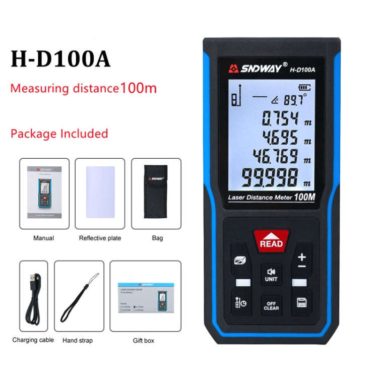 SNDWAY H-D100A Handheld Laser Rangefinder Infrared Measuring Instrument, Distance: 100m