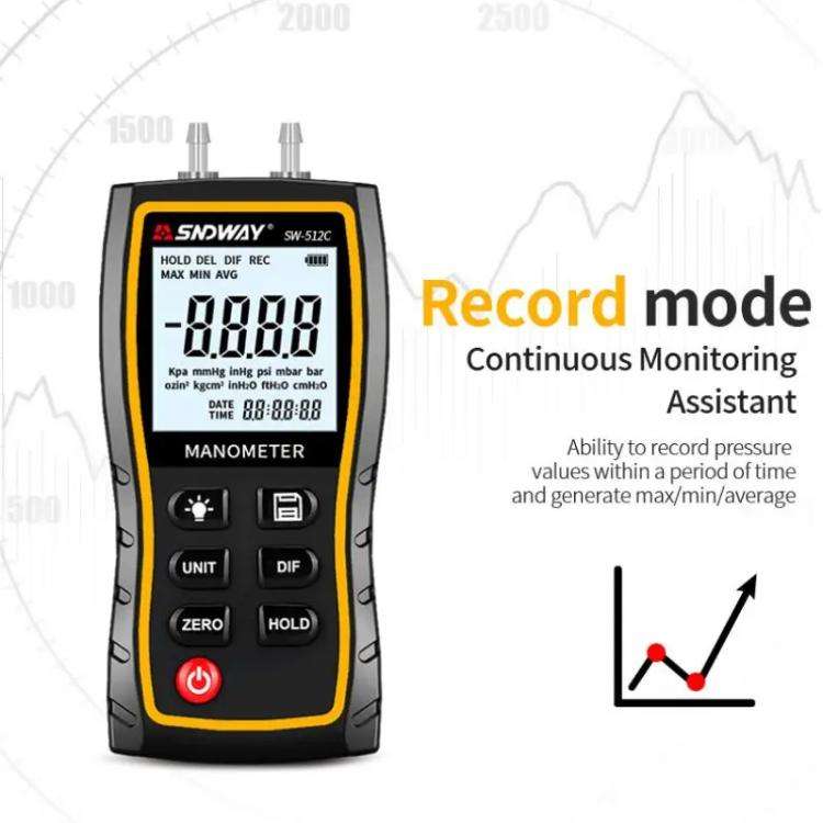 SNDWAY SW-512C Digital Handheld Differential Pressure Gauge Negative Pressure Tester