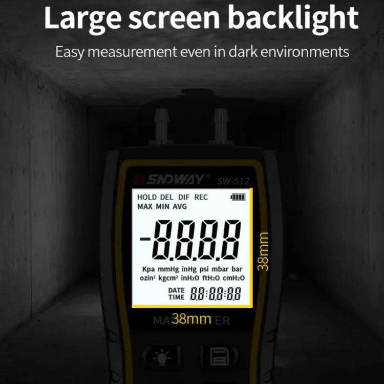SNDWAY SW-512B Digital Handheld Differential Pressure Gauge Negative Pressure Tester