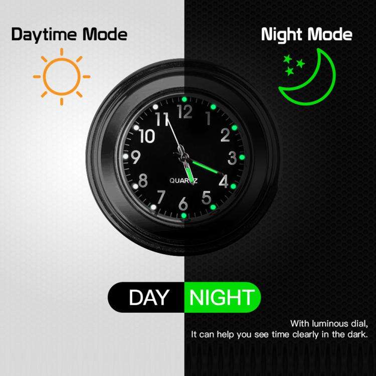 Aluminum Alloy Plating Motorcycle Handlebar Clock(Black Shell Black Background)