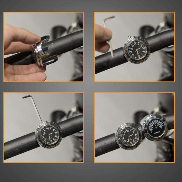 Aluminum Alloy Plating Motorcycle Handlebar Clock(Black Shell Black Background)