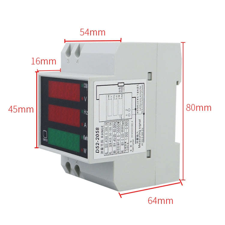 D52-2058 Wattmeter Din rail Volt Current Meter, Specification: AC200-450V Built-in CT