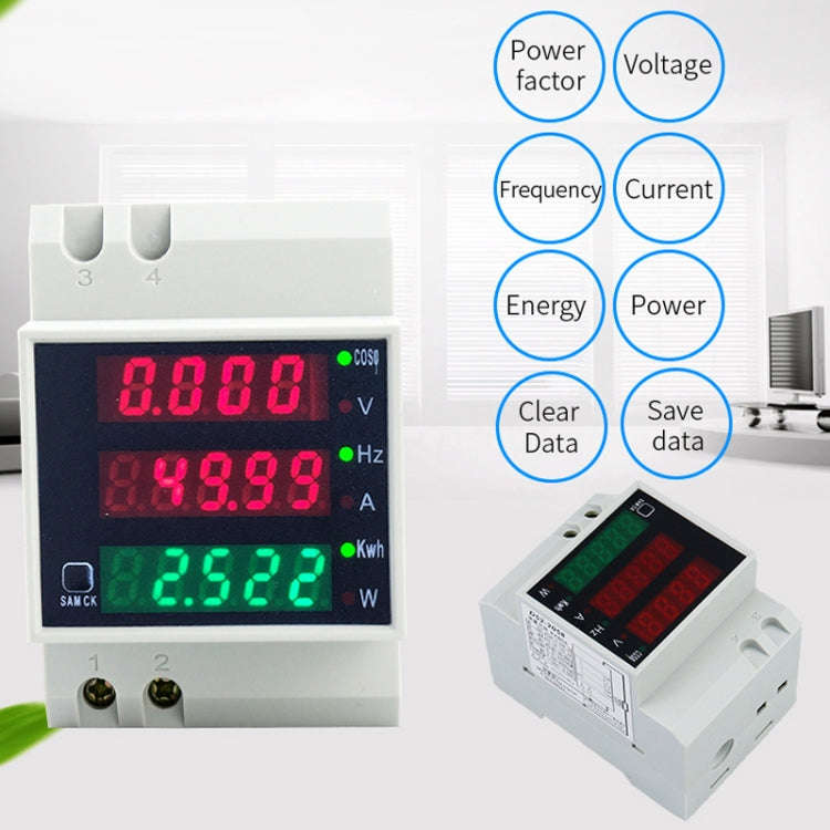D52-2058 Wattmeter Din rail Volt Current Meter, Specification: AC200-450V Built-in CT