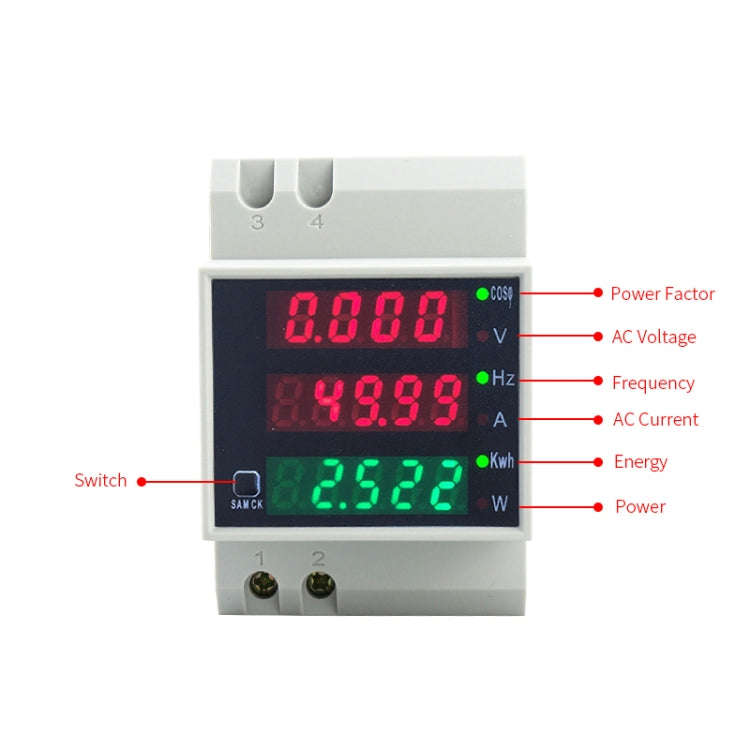 D52-2058 Wattmeter Din rail Volt Current Meter, Specification: AC200-450V Built-in CT