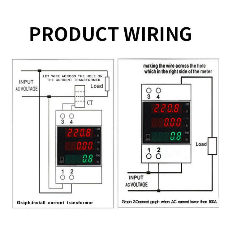 D52-2058 Wattmeter Din rail Volt Current Meter, Specification: AC200-450V Built-in CT