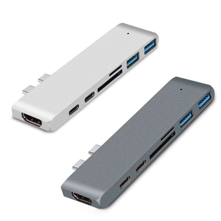 7 In 1 100W USB 3.1 To 20VPD+Card Reader Data+HUB+HDMI 4K Converter(Silver)