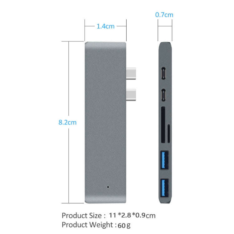 7 In 1 100W USB 3.1 To 20VPD+Card Reader Data+HUB+HDMI 4K Converter(Gray)