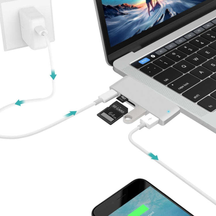 USB-C To HDMI Splitter Docking Station Card Reader, Specification 6 in 1 Silver