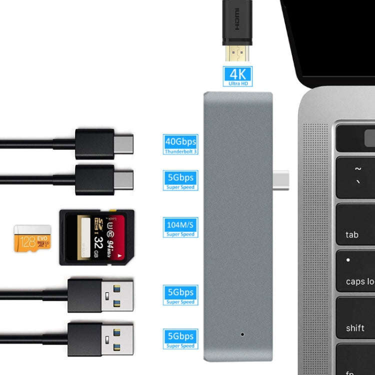 TYPE-C To 4K HDMI HUB Docking Station TF/SD Card Reader For MacBook Pro(Silver)