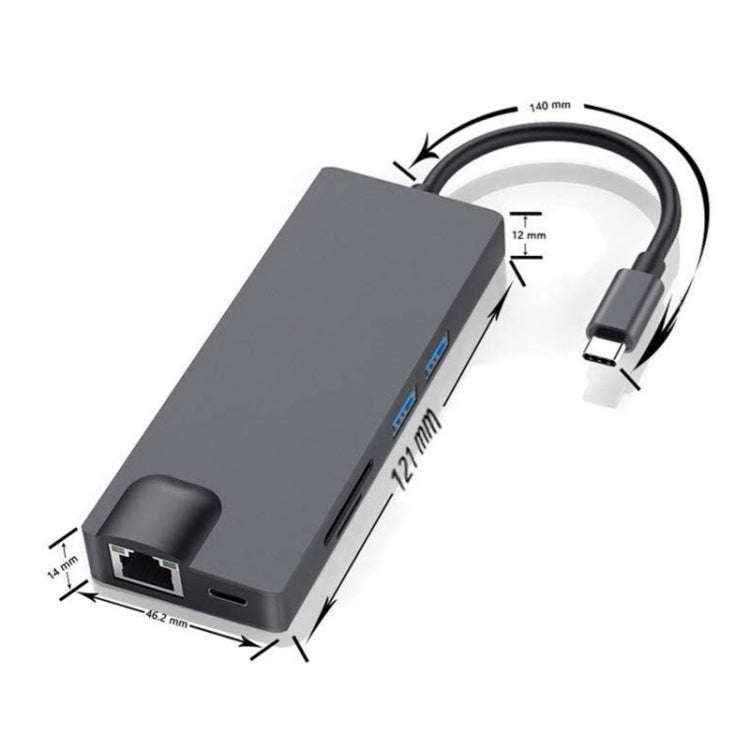 8 In 1 Type-C To HDMI+VAG Gigabit RJ45+USB3.0 Docking Station(Gray)