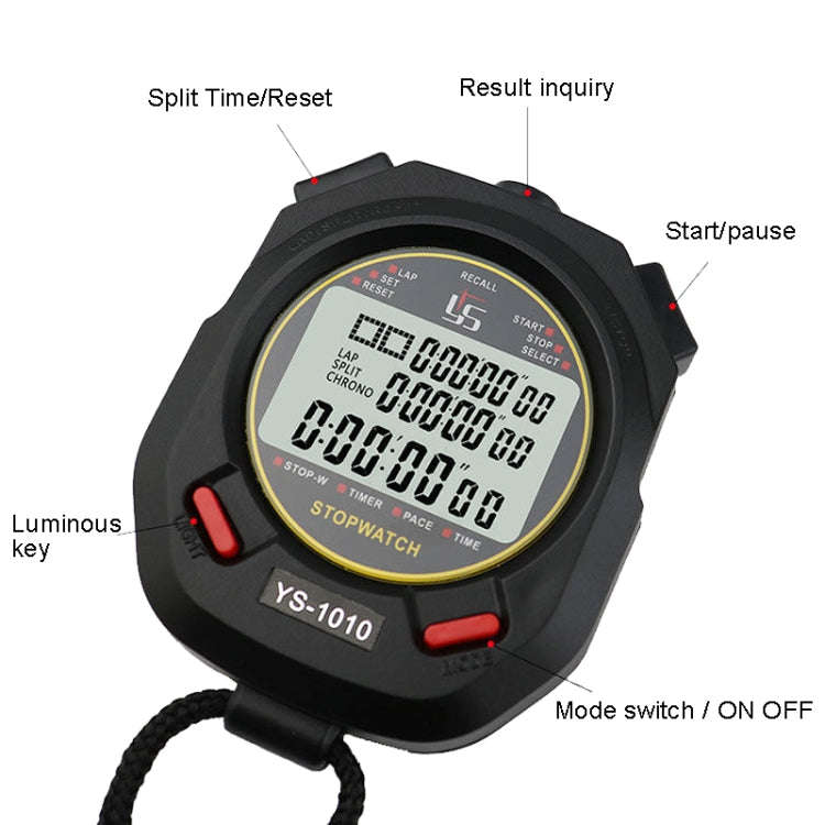 YS 3 Rows Display Luminous Stopwatch Timer Training Referee Stopwatch, Style: YS-1060 60 Memories
