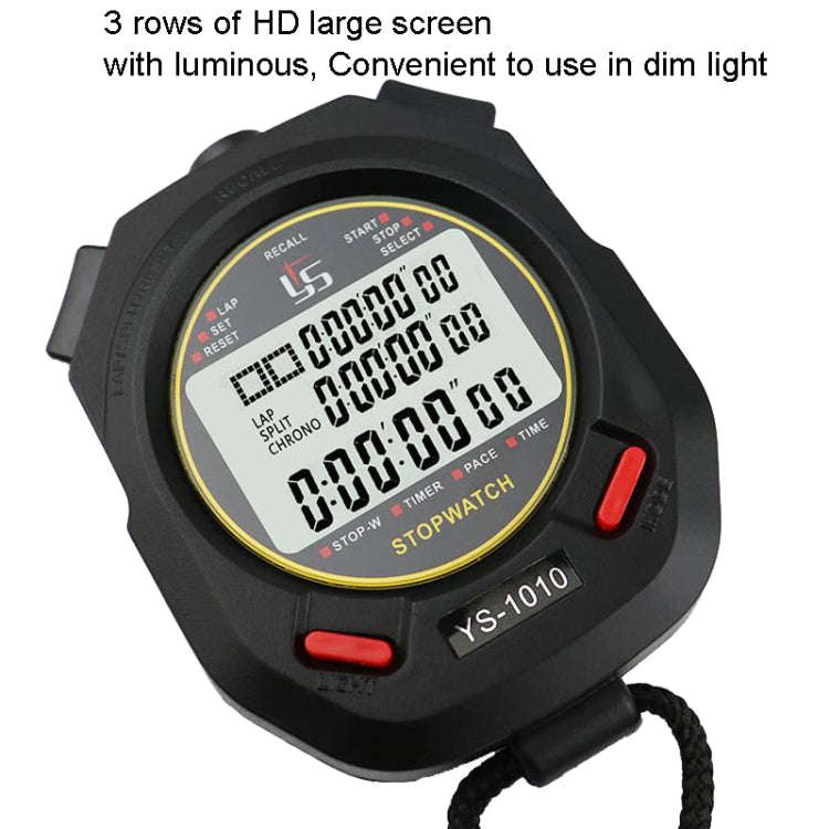 YS 3 Rows Display Luminous Stopwatch Timer Training Referee Stopwatch, Style: YS-1100 100 Memories