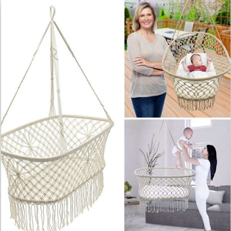 White Cotton Baby Garden Hanging Hammock Baby Cribs Cotton Woven Rope Swing Patio Chair Seat Bedd...