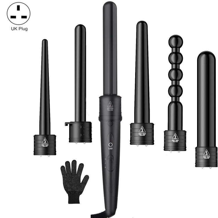 6 In 1 Tube Changed LED Display Tourmaline Ceramic Hair Curler(UK Plug+3)