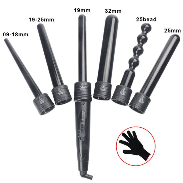 6 In 1 Tube Changed LED Display Tourmaline Ceramic Hair Curler(UK Plug+3)