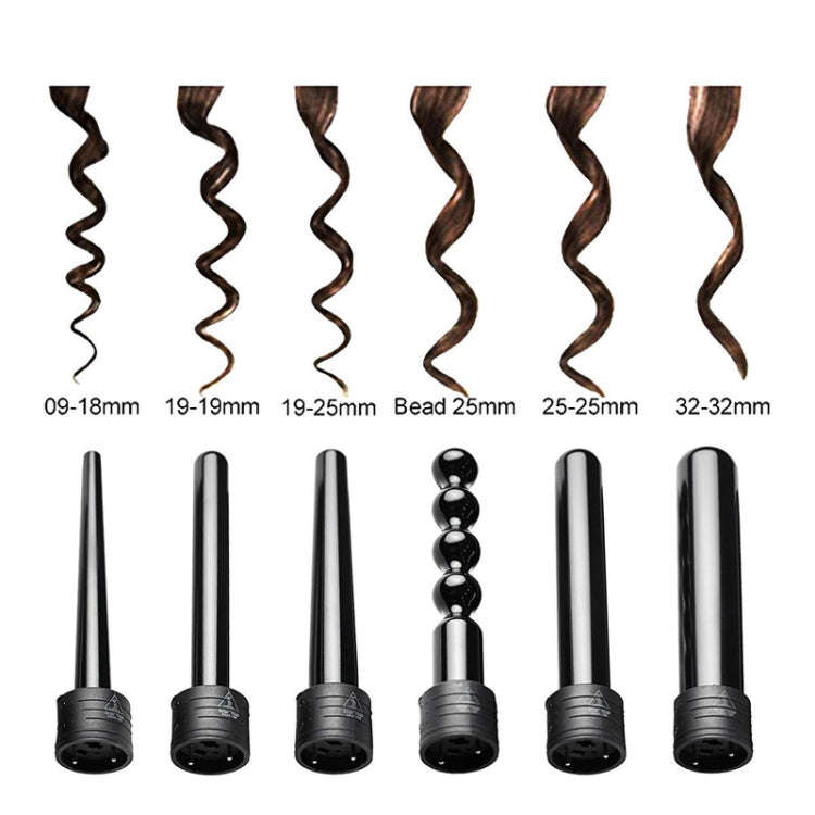 6 In 1 Tube Changed LED Display Tourmaline Ceramic Hair Curler(UK Plug+3)