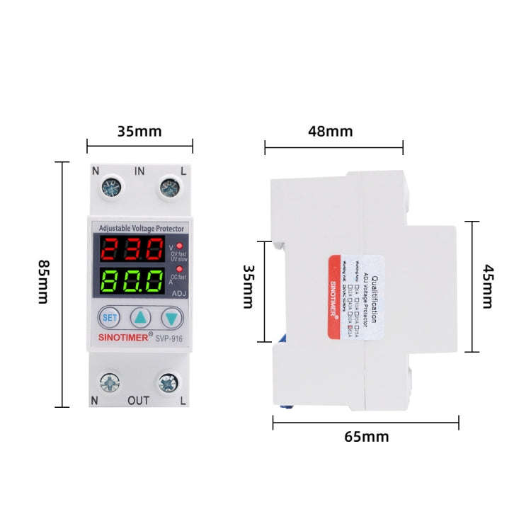 SINOTIMER SVP-916 Adjustable Self-resetting Over-voltage Under-voltage Protector, Current: 63A