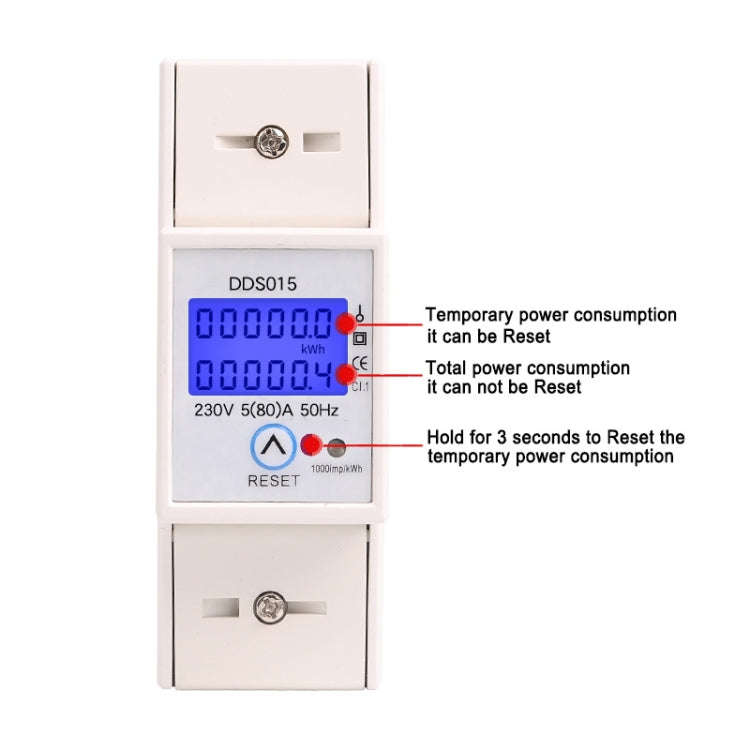 SINOTIMER DDS015 Backlight Display Single-phase Household Rail Energy Meter 5-80A 230V