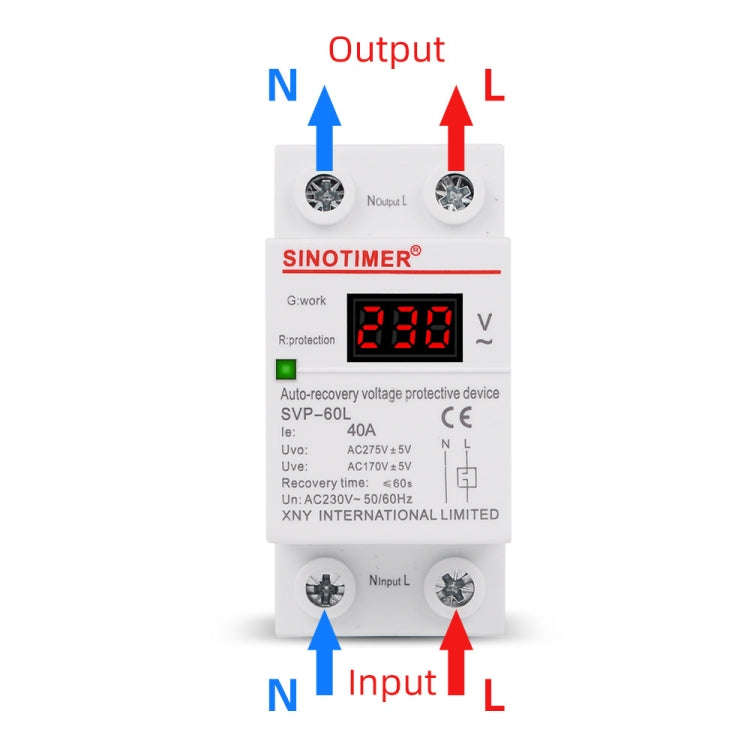 SINOTIMER 220V LED Digital Display Delay Automatic Reset Under-voltage Protector(SVP-60L)