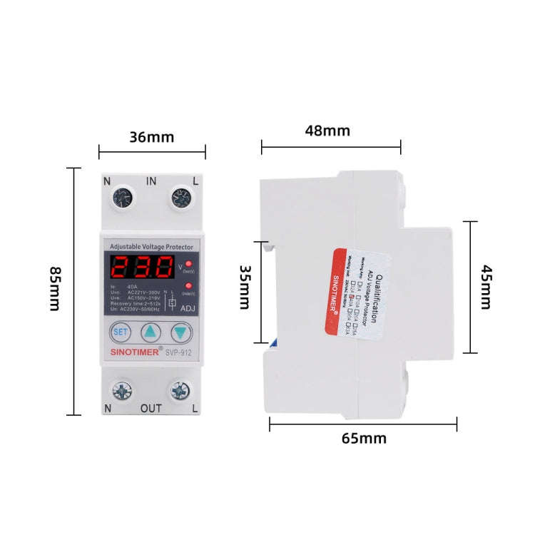 SINOTIMER SVP-912 Adjustable Self-resetting Intelligent Under-voltage Protector, Current: 63A