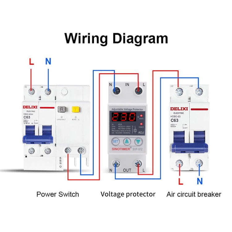 SINOTIMER SVP-912 Adjustable Self-resetting Intelligent Under-voltage Protector, Current: 63A