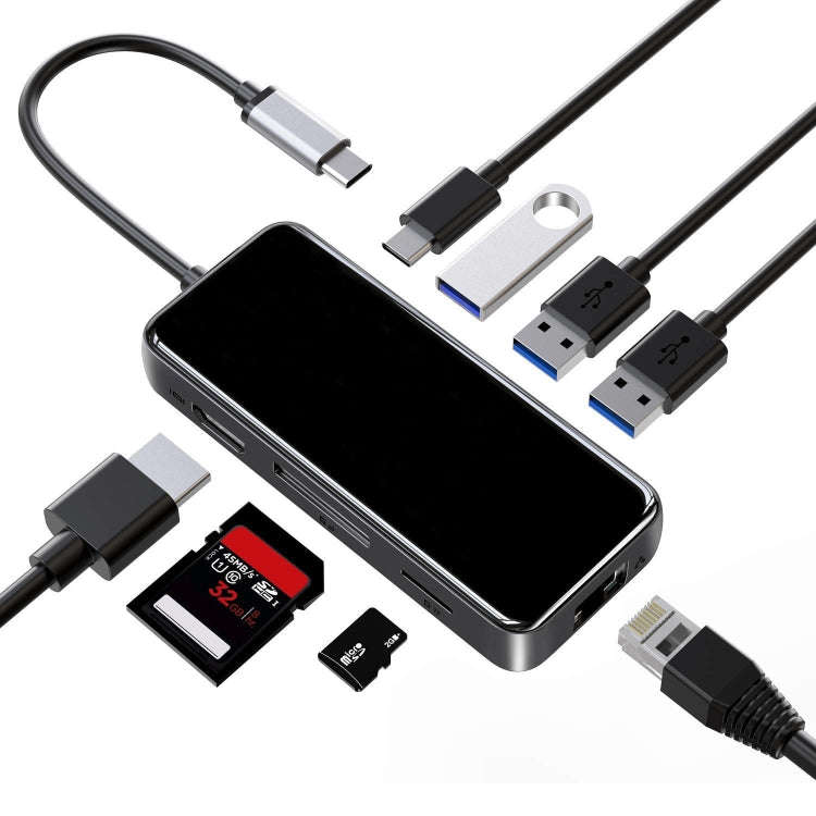 Type-C Extension Dock HDMI Hub Mirror Laptop 8 In 1 Converter(Black)