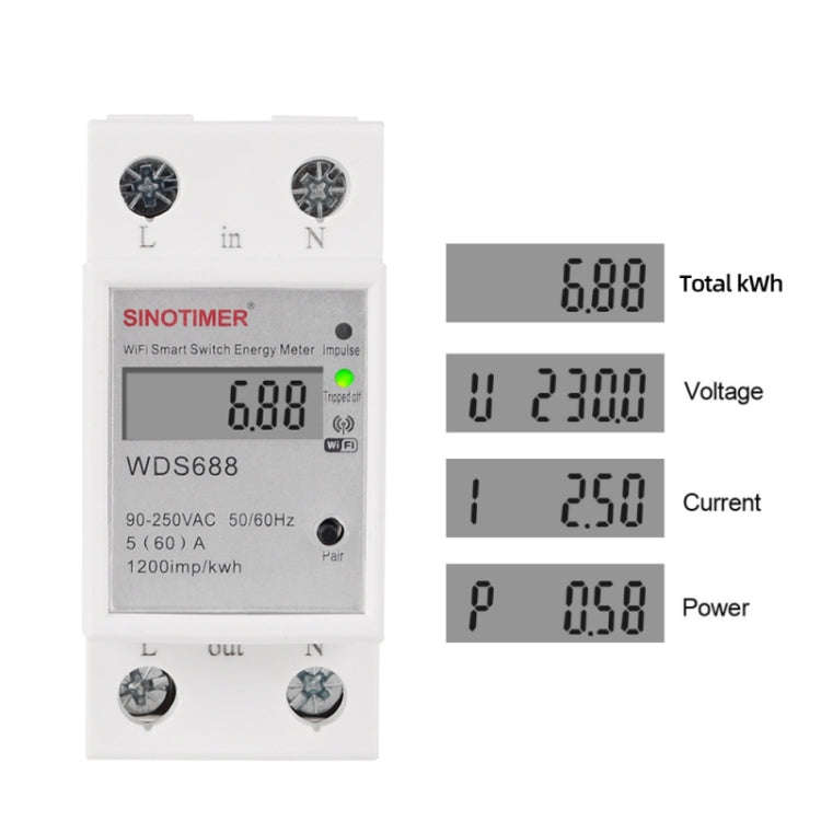 SINOTIMER WDS688 Smart WiFi Single-Phase Power Meter Mobile APP Home Rail Meter 5-60A 230V